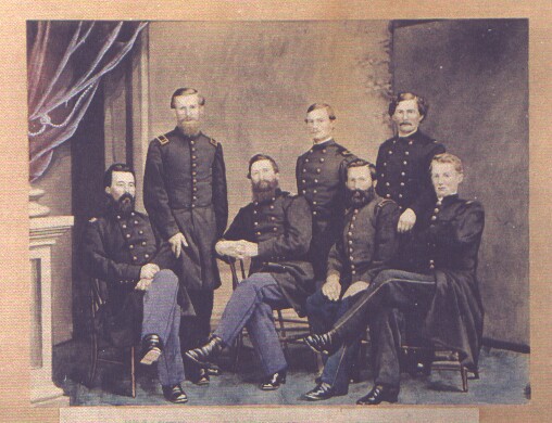 Standing L-R:  Adj. Lt. William H. Cloward, Lt. Col. Charles E. LaMotte, 
Surgeon, Major D. S. Hopkins Seated L-R:  Major Moses B. Gist, Commander, 
Col. Arthur H. Grimshaw, Quarter Master, Lt. John J. Toner, Surgeon, Lt. 
Linton Smith